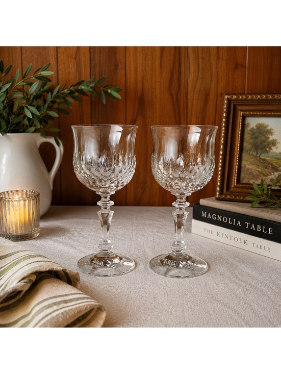 Other - Vintage Crystal Wine Glasses Set of 2 Cut Crystal Goblets Elegant Stemware